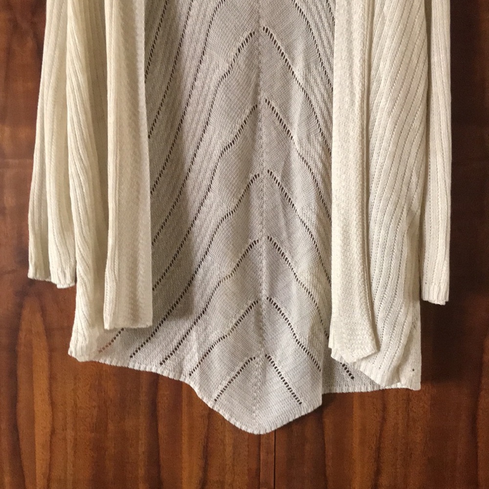 Basic Editions XXL Cream Open Front Cardigan Chevron Knit Long Sleeve - Picture 7 of 11